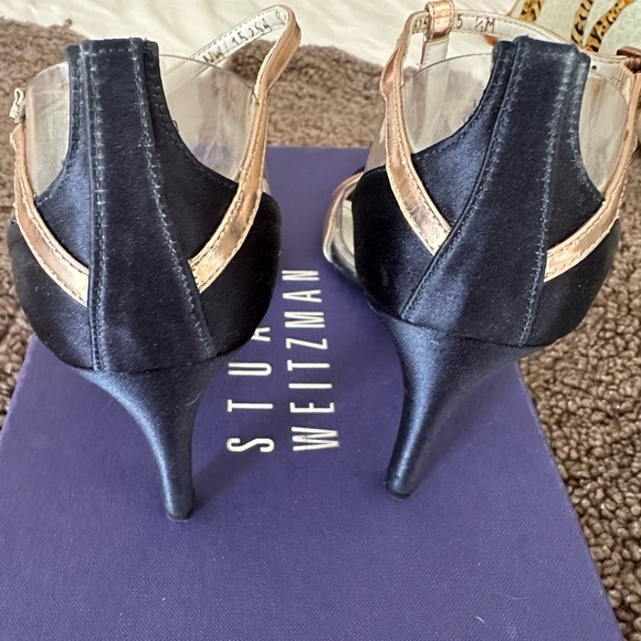 Stuart Weitzman “Sincity” navy satin, rose gold and clear sandals - Picture 8 of 9